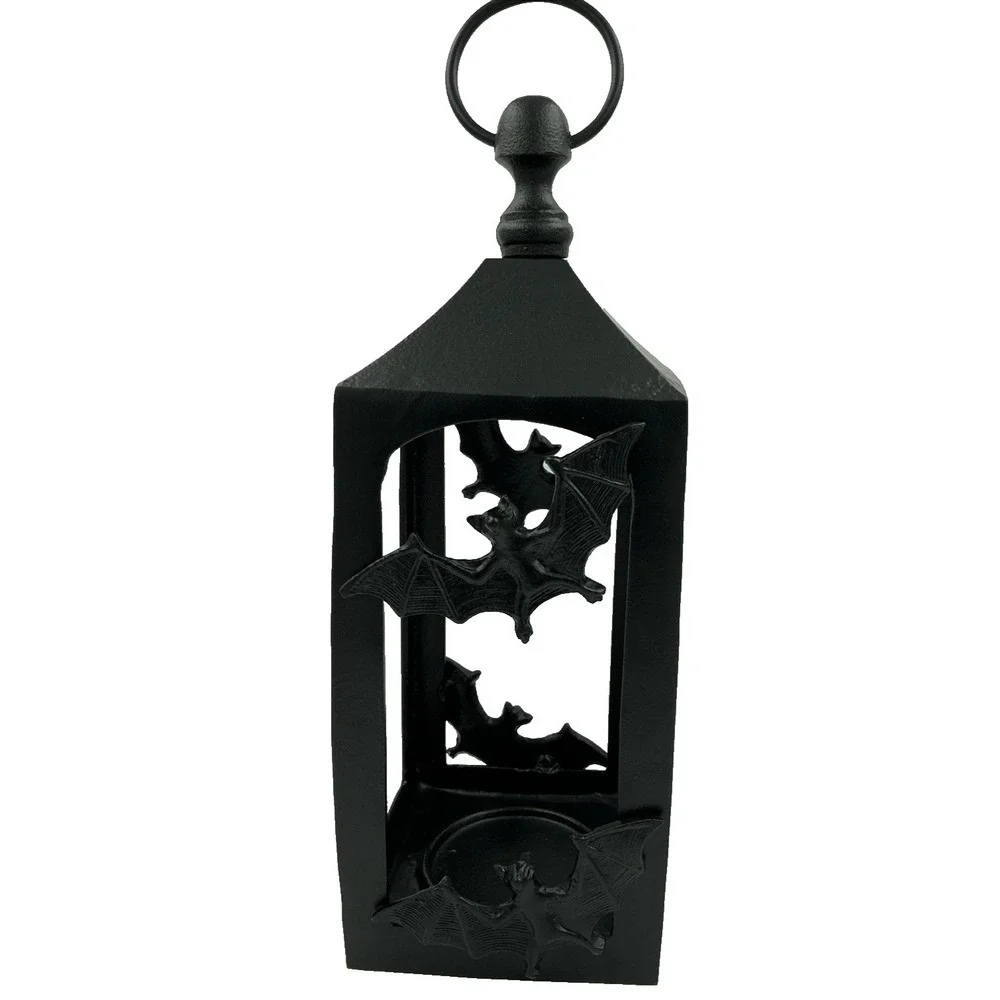 Black Cast Iron Bat Lantern Hanging Candle Holder 16 Inch Gothic Halloween Decor